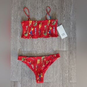 Red Parrot Print Bikini Set